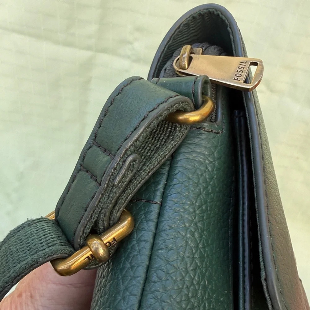 Fossil Teal Green Leather Crossbody Bag
